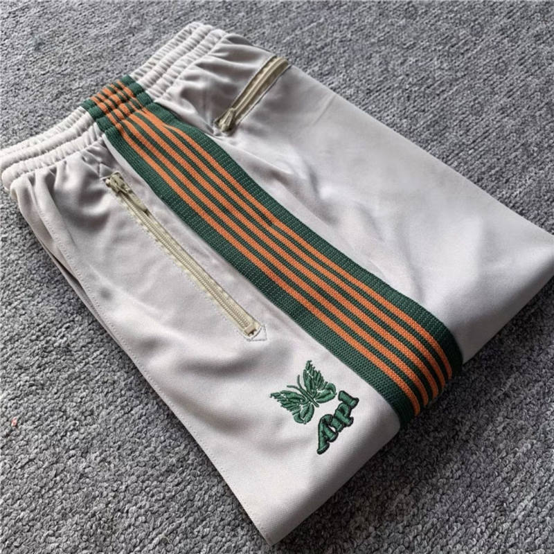 Japanske retro hlače s izšivanim leptir motivom, ravni kroj, srednji pojas