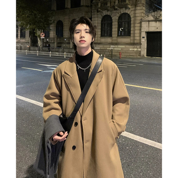 Palton bărbătesc în stil coreean, cu glugă, rever, fermoar și croială lejeră