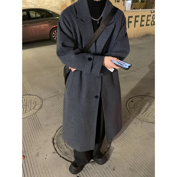 Palton bărbătesc în stil coreean, cu glugă, rever, fermoar și croială lejeră