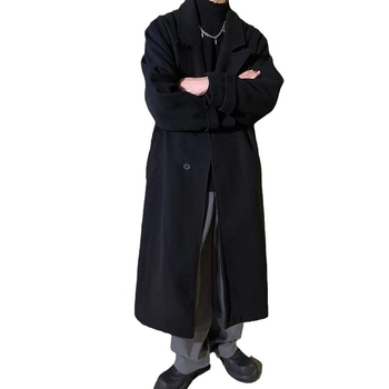 Palton bărbătesc în stil coreean, cu glugă, rever, fermoar și croială lejeră