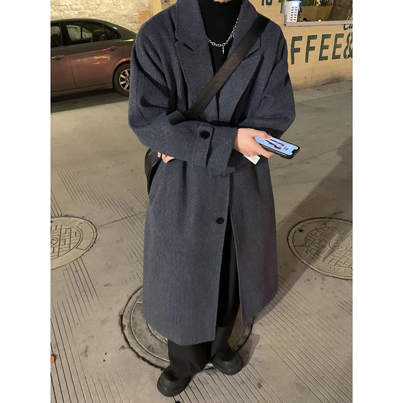 Palton bărbătesc în stil coreean, cu glugă, rever, fermoar și croială lejeră