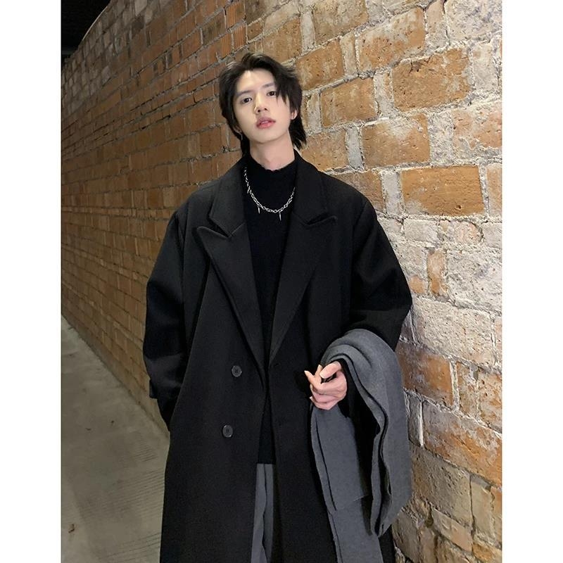 Palton bărbătesc în stil coreean, cu glugă, rever, fermoar și croială lejeră