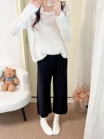 Derong pantaloni largi din velur pentru femei, talie elastică, croi relaxat, grosime normală, toamnă 2025 stil elegant pentru naveta la birou