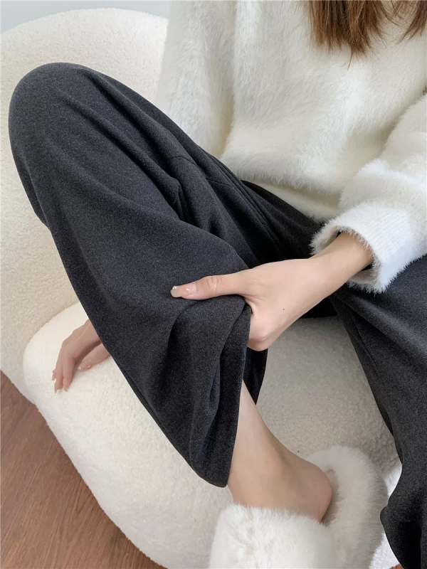 Derong pantaloni largi din velur pentru femei, talie elastică, croi relaxat, grosime normală, toamnă 2025 stil elegant pentru naveta la birou