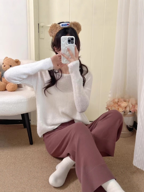 Derong pantaloni largi din velur pentru femei, talie elastică, croi relaxat, grosime normală, toamnă 2025 stil elegant pentru naveta la birou