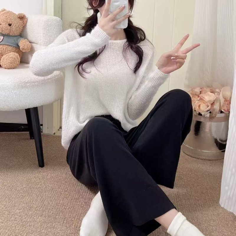 Derong pantaloni largi din velur pentru femei, talie elastică, croi relaxat, grosime normală, toamnă 2025 stil elegant pentru naveta la birou