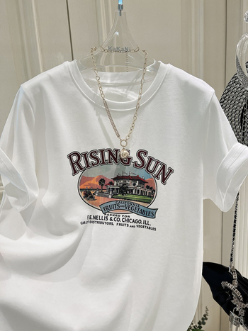 Női 95%+ pamut rövid ujjú póló, anime karikatúra mintával, lazán szabott, középhosszú, kerek nyakú, nyár 2025