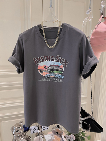 Női 95%+ pamut rövid ujjú póló, anime karikatúra mintával, lazán szabott, középhosszú, kerek nyakú, nyár 2025