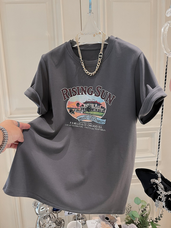 Női 95%+ pamut rövid ujjú póló, anime karikatúra mintával, lazán szabott, középhosszú, kerek nyakú, nyár 2025