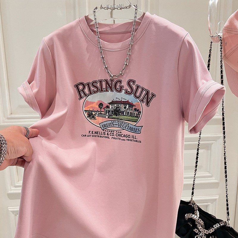 Női 95%+ pamut rövid ujjú póló, anime karikatúra mintával, lazán szabott, középhosszú, kerek nyakú, nyár 2025