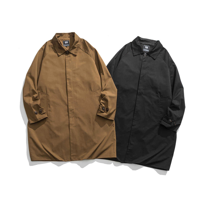 Férfi kabát középhosszú, rever galléros, laza szabású, egysoros gombolású