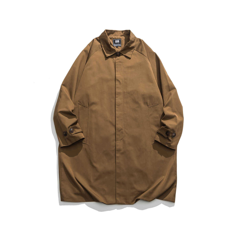 Férfi kabát középhosszú, rever galléros, laza szabású, egysoros gombolású