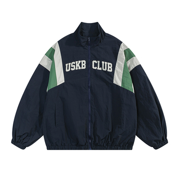Dm-Df60 Windbreaker jakna s prugastim uzorkom, vanjski materijal poliamiidon vlakno, podstava 100% poliester, zatvarač, stojeći ovratnik, bez kapuljače, srednja dužina, svakodnevna uporaba, četiri sezone