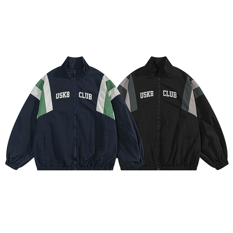 Dm-Df60 Windbreaker jakna s prugastim uzorkom, vanjski materijal poliamiidon vlakno, podstava 100% poliester, zatvarač, stojeći ovratnik, bez kapuljače, srednja dužina, svakodnevna uporaba, četiri sezone
