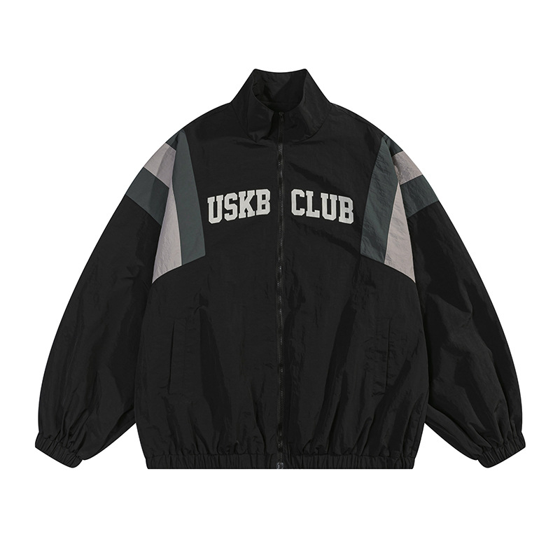 Dm-Df60 Windbreaker jakna s prugastim uzorkom, vanjski materijal poliamiidon vlakno, podstava 100% poliester, zatvarač, stojeći ovratnik, bez kapuljače, srednja dužina, svakodnevna uporaba, četiri sezone