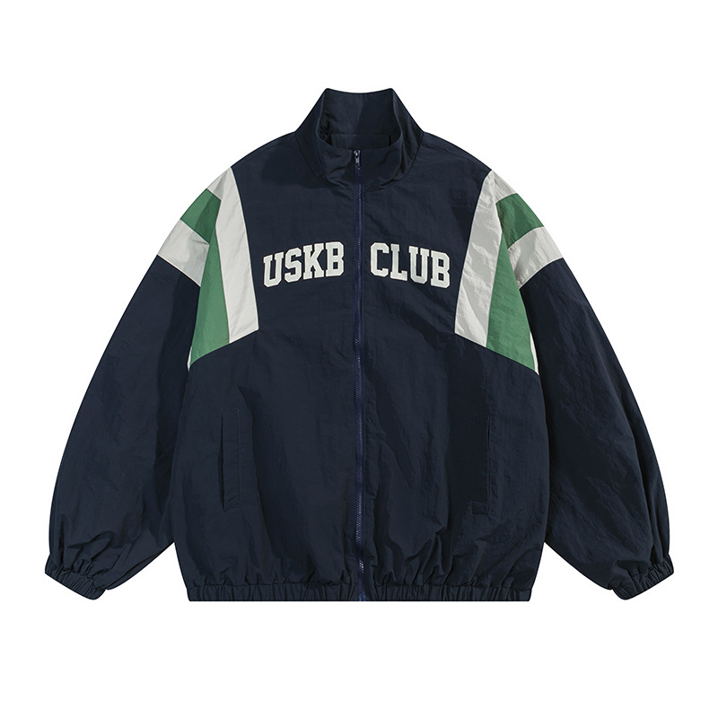Dm-Df60 Windbreaker jakna s prugastim uzorkom, vanjski materijal poliamiidon vlakno, podstava 100% poliester, zatvarač, stojeći ovratnik, bez kapuljače, srednja dužina, svakodnevna uporaba, četiri sezone
