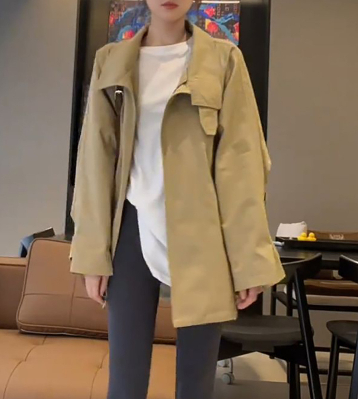 Női Chenille kabát cipzárral, polo gallérral, hosszú ujjú, közepes hosszúságú, 2024 ősz, elegáns nőies stílus