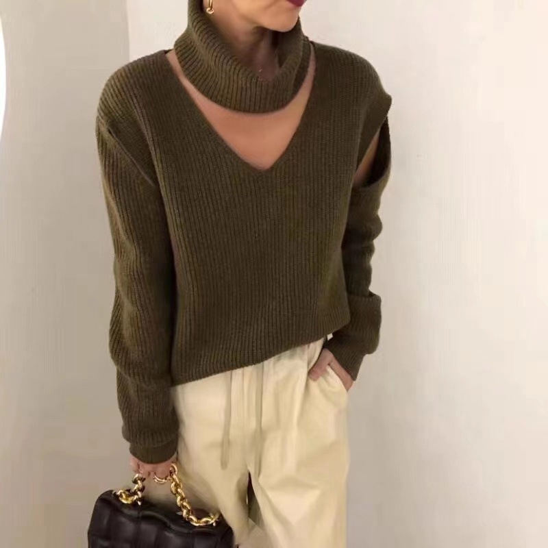 Pulover s polo ovratnikom, korejskog stila slobodan kroj, dugi batwing rukavi, jednofarbni model