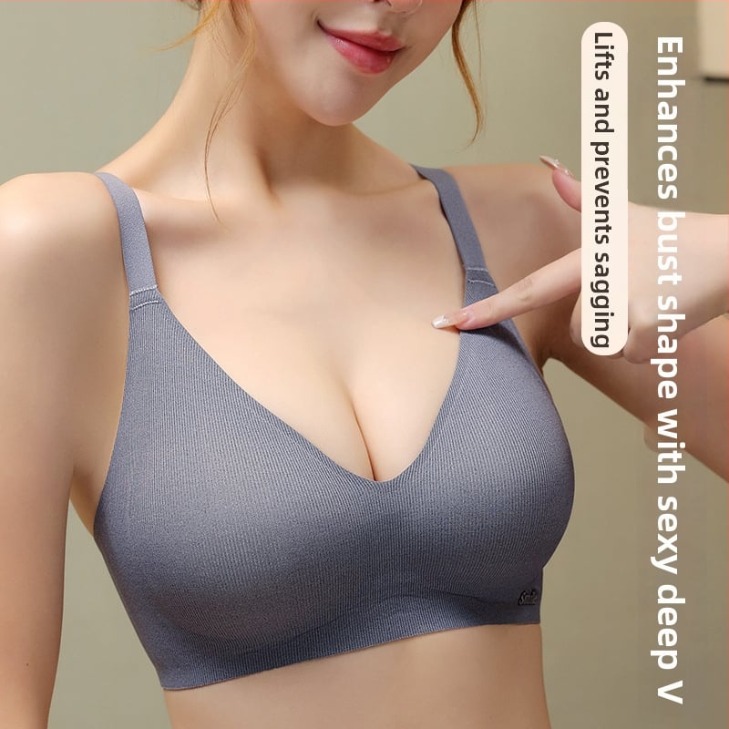 Jelly anyagú női melltartó, vezeték nélküli, teljes kosár, vékony formázott kosarak, fix dupla vállpántok, hátul négy sor horog