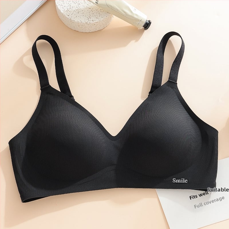 Jelly anyagú női melltartó, vezeték nélküli, teljes kosár, vékony formázott kosarak, fix dupla vállpántok, hátul négy sor horog