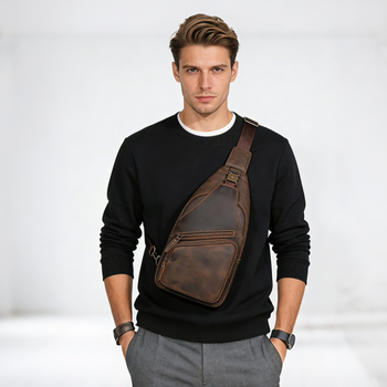 Muška torba za prsa od prave kože, višestruka funkcionalnost s jednim remenom, crossbody, velika kapaciteta, Crazy Horse stil