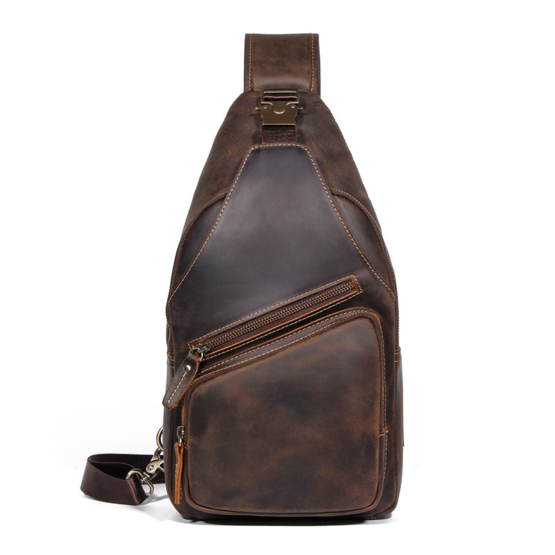 Muška torba za prsa od prave kože, višestruka funkcionalnost s jednim remenom, crossbody, velika kapaciteta, Crazy Horse stil