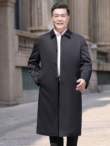 Palton lung pentru bărbați, rever, închidere simplă, gros, material: amestec poliester, lungime 80–100 cm