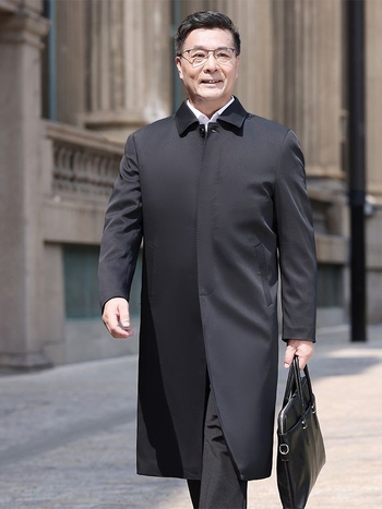 Palton lung pentru bărbați, rever, închidere simplă, gros, material: amestec poliester, lungime 80–100 cm