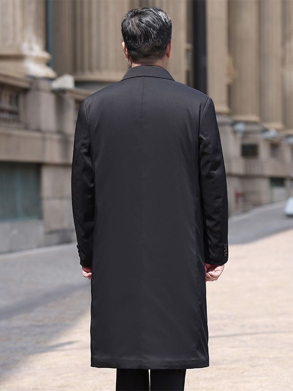 Palton lung pentru bărbați, rever, închidere simplă, gros, material: amestec poliester, lungime 80–100 cm