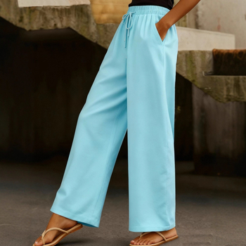 Női pamut-kereszt keverékből készült széles lábú nadrág elasztikus derékkal, oldalsó zsebekkel és húzózsinórral, egyszínű, retro patchwork stílus (fő anyag 90–95%)