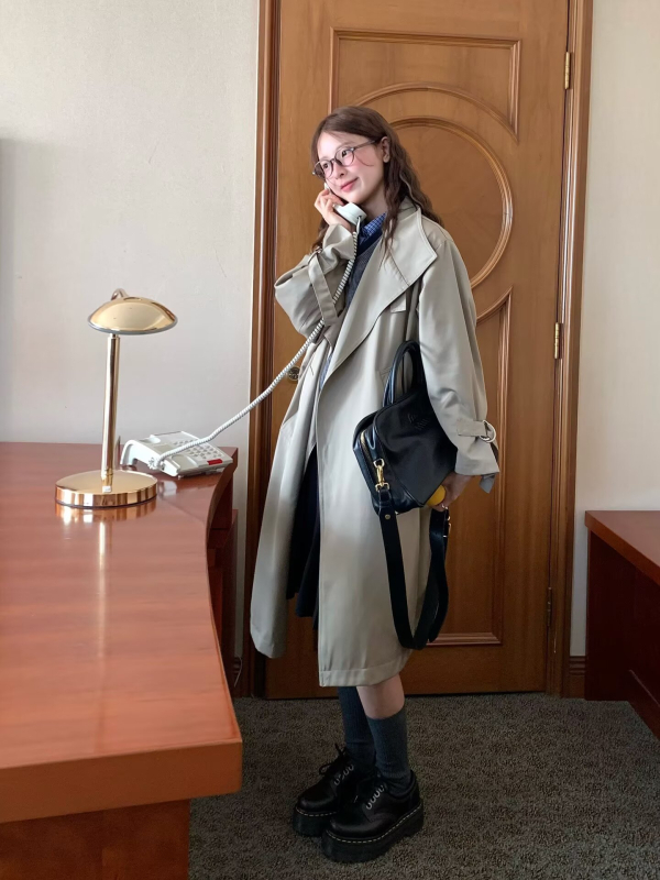 Ženska jakna srednje duljine, jesen 2025, opuštena silueta, retro casual, britanski stil