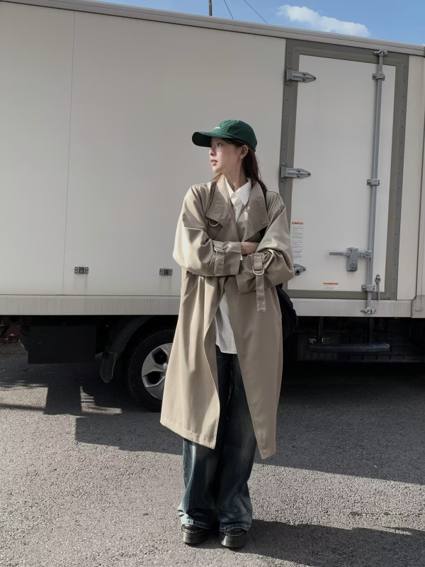 Ženska jakna srednje duljine, jesen 2025, opuštena silueta, retro casual, britanski stil