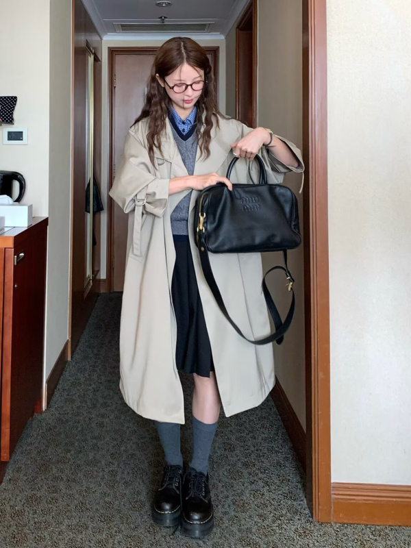 Ženska jakna srednje duljine, jesen 2025, opuštena silueta, retro casual, britanski stil