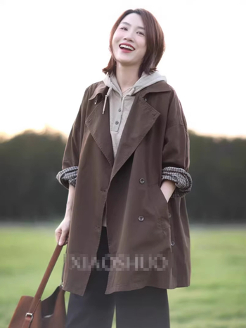 Koreai stílusú pamut windbreaker kabát, galléros lapel, patchwork kockás, laza hosszú siluett, raglán ujjak