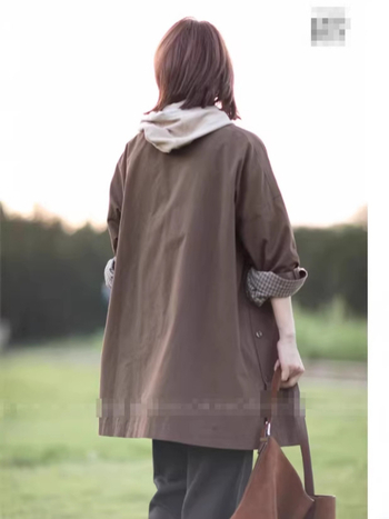 Koreai stílusú pamut windbreaker kabát, galléros lapel, patchwork kockás, laza hosszú siluett, raglán ujjak