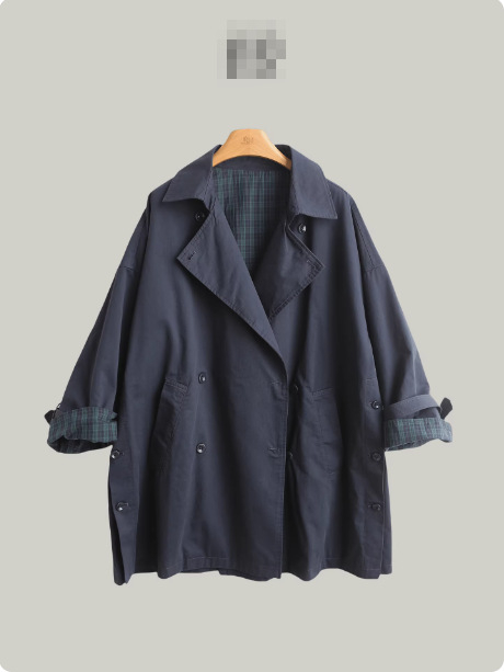 Koreai stílusú pamut windbreaker kabát, galléros lapel, patchwork kockás, laza hosszú siluett, raglán ujjak