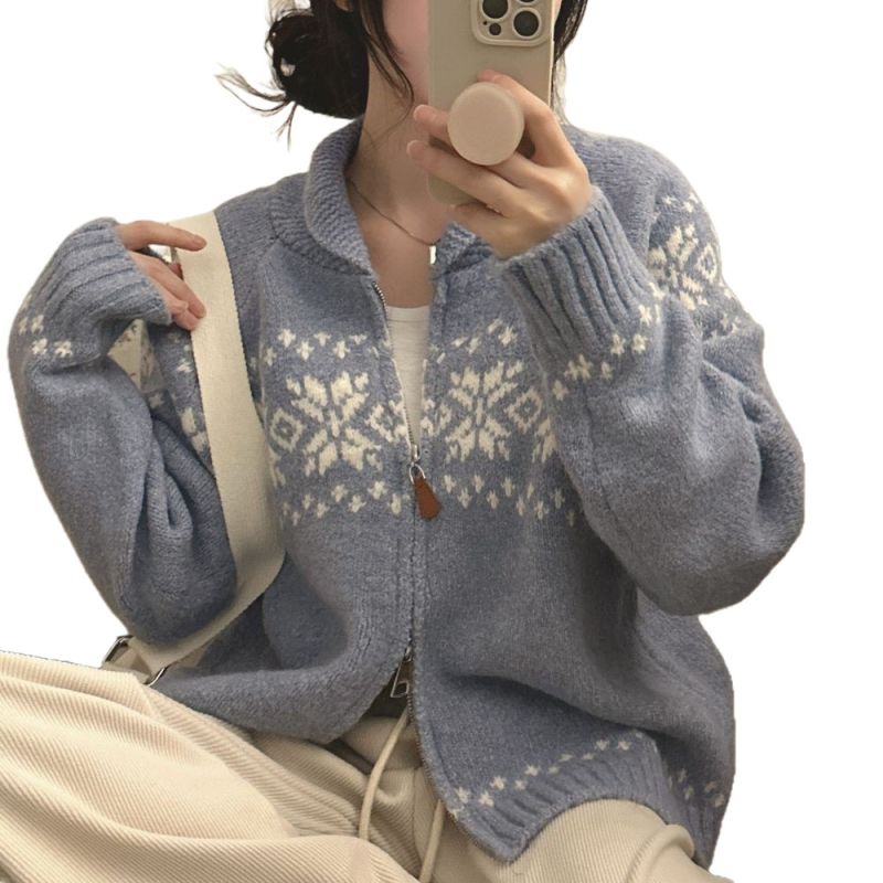 Női Chenille kötött pulóverdzseki polo gallérral, hosszú ujjú, közepes vastagság