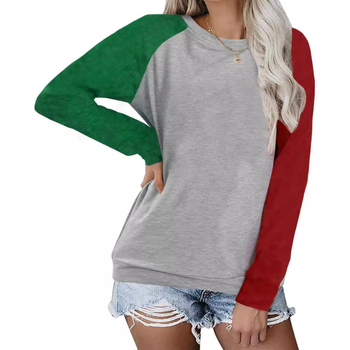 Női kockás pamut-poliészter felső, kerek nyakú, hosszú ujjú, közepes hosszúságú