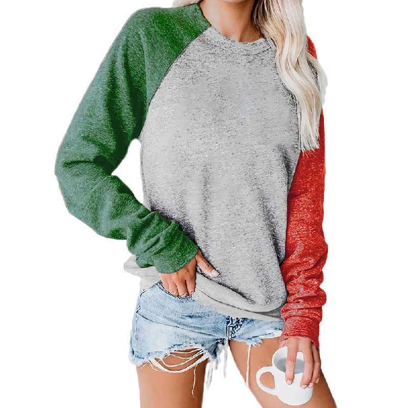 Női kockás pamut-poliészter felső, kerek nyakú, hosszú ujjú, közepes hosszúságú