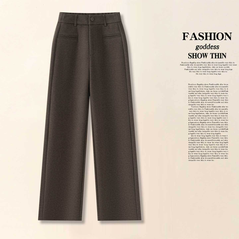 Pantaloni femei talie înaltă, croială dreptă din amestec lână-poliester, iarna 2025, stil casual
