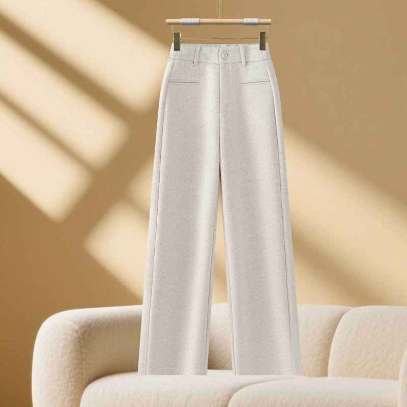 Pantaloni femei talie înaltă, croială dreptă din amestec lână-poliester, iarna 2025, stil casual