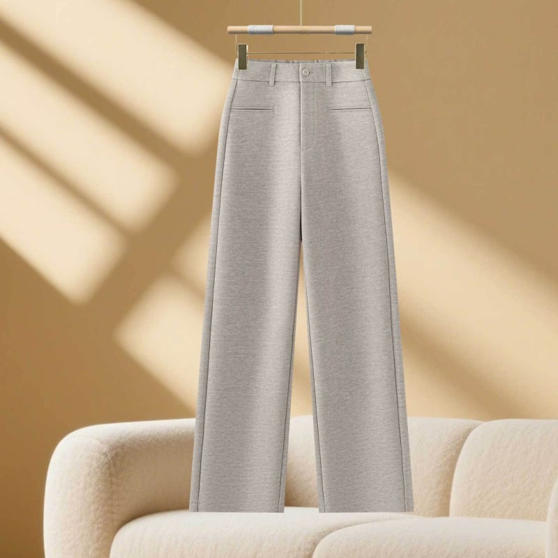 Pantaloni femei talie înaltă, croială dreptă din amestec lână-poliester, iarna 2025, stil casual