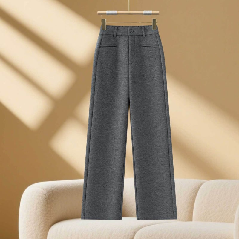 Pantaloni femei talie înaltă, croială dreptă din amestec lână-poliester, iarna 2025, stil casual