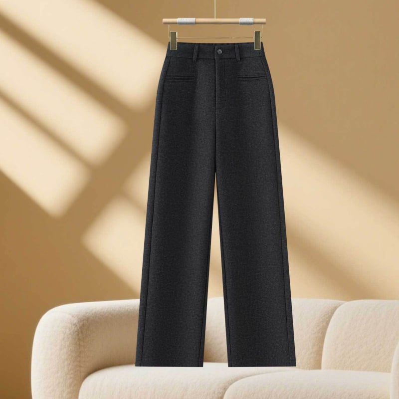 Pantaloni femei talie înaltă, croială dreptă din amestec lână-poliester, iarna 2025, stil casual