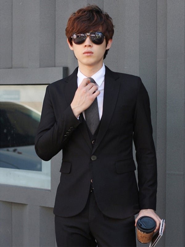 Yi Muxing Muško Slim-Fit sako, jednobojno s jednim gumbom, poliester tkanina, poliester podstava