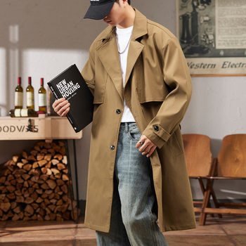 Palton masculin în stil korean, lungime medie, guler rever, închidere cu nasturi pe un rând, croială lejeră