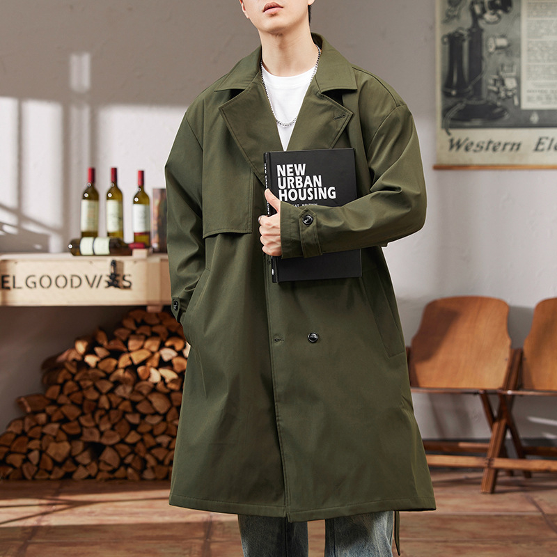 Palton masculin în stil korean, lungime medie, guler rever, închidere cu nasturi pe un rând, croială lejeră