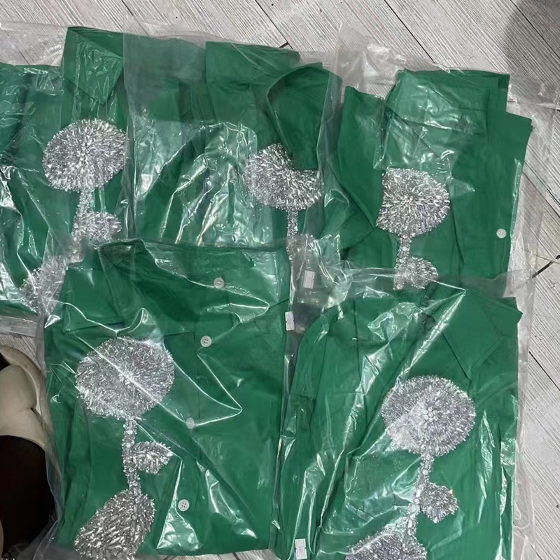 Košulja s rhinestone-izvezom cvjetnog motiva, labav kroj, dugi rukavi, polo ovratnik, srednja duljina
