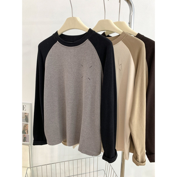 Oversize majica s raglan dugačkim rukavima, Derong tkanina, okrugli izrez, vezenje
