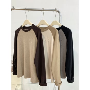 Oversize majica s raglan dugačkim rukavima, Derong tkanina, okrugli izrez, vezenje